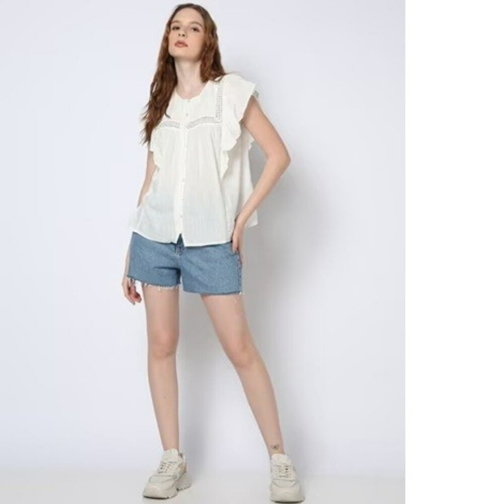 NWT White Flutter Sleeve Top Size Medium By Gap Factory